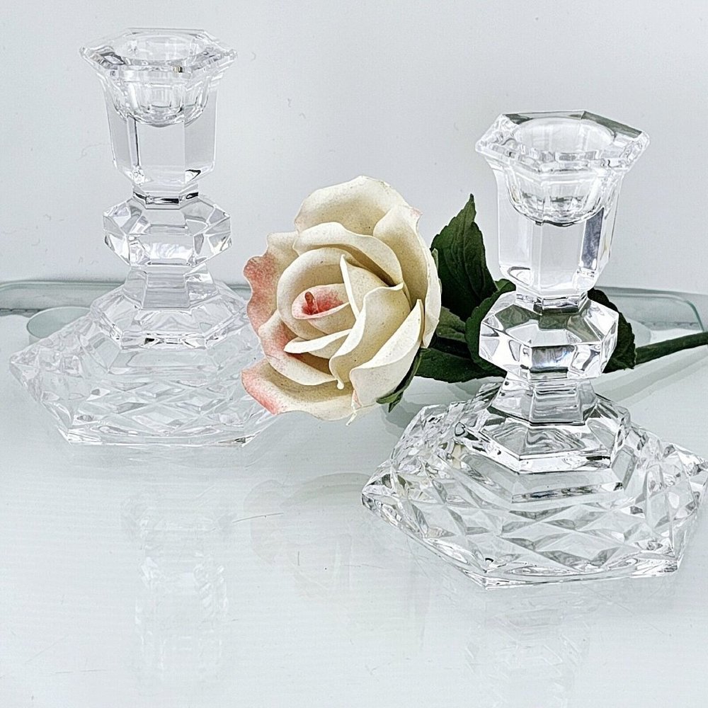 2 Galway Irish Crystal 4” Candlesticks Candle Holders 24% Lead Crystal - Picture 3 of 7